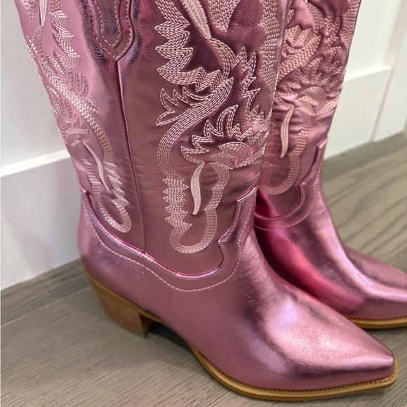 Pink Metallic Cowgirl Western Cowboy Chunky Heeled Boots‎ Size 9 - Picture 3 of 13